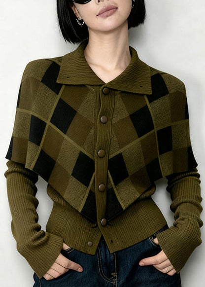 New Green Peter Pan Collar Patchwork False Two Pieces Knit Top Spring