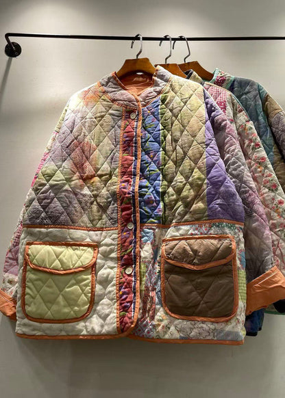 New Green Pockets Print Patchwork Fine Cotton Filled Jackets Winter