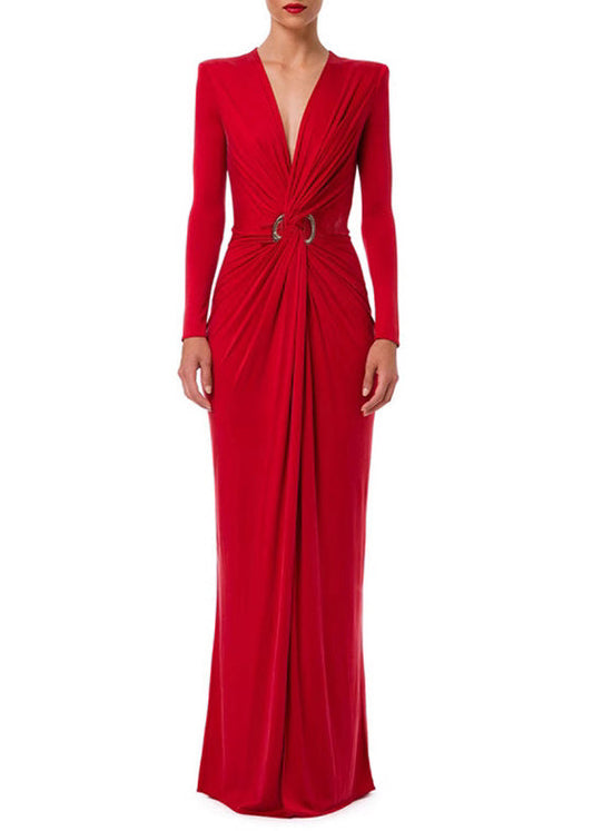 New Green V Neck Wrinkled Front Open Cotton Long Dresses Spring