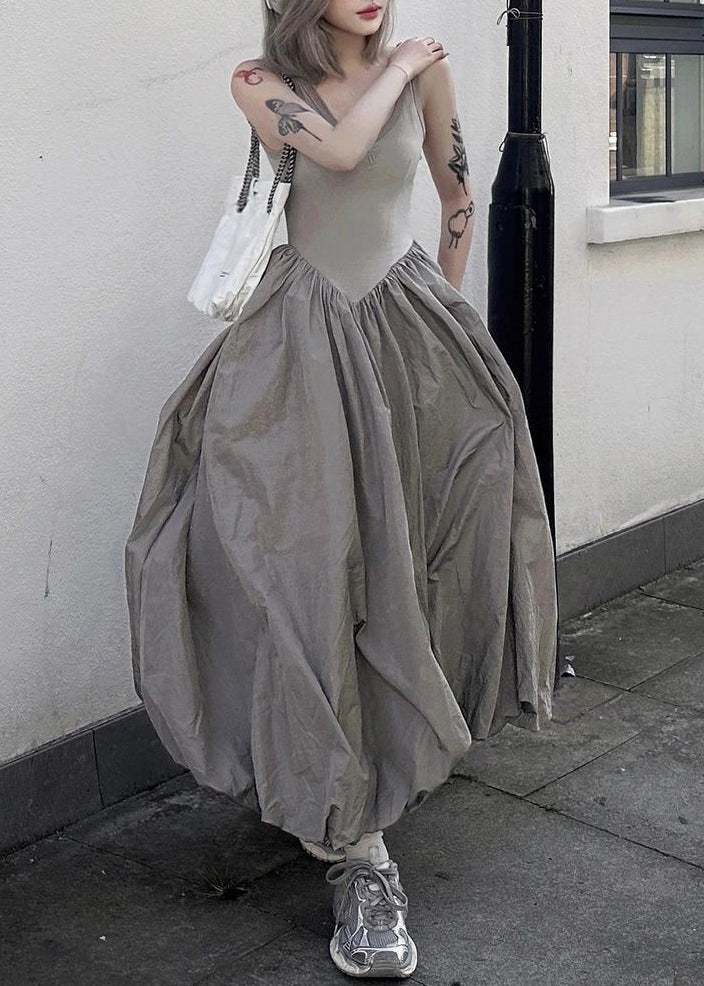 New White polka dots Backless Patchwork Cotton Long Dresses Sleeveless