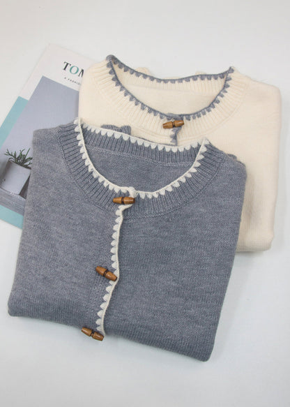 New Grey O Neck Button Knit Vest Sleeveless