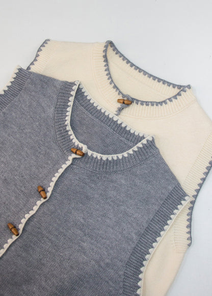 New Grey O Neck Button Knit Vest Sleeveless