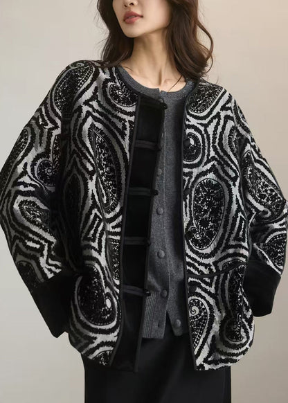 New Grey O Neck Jacquard Button Cotton Coat Outwear Spring