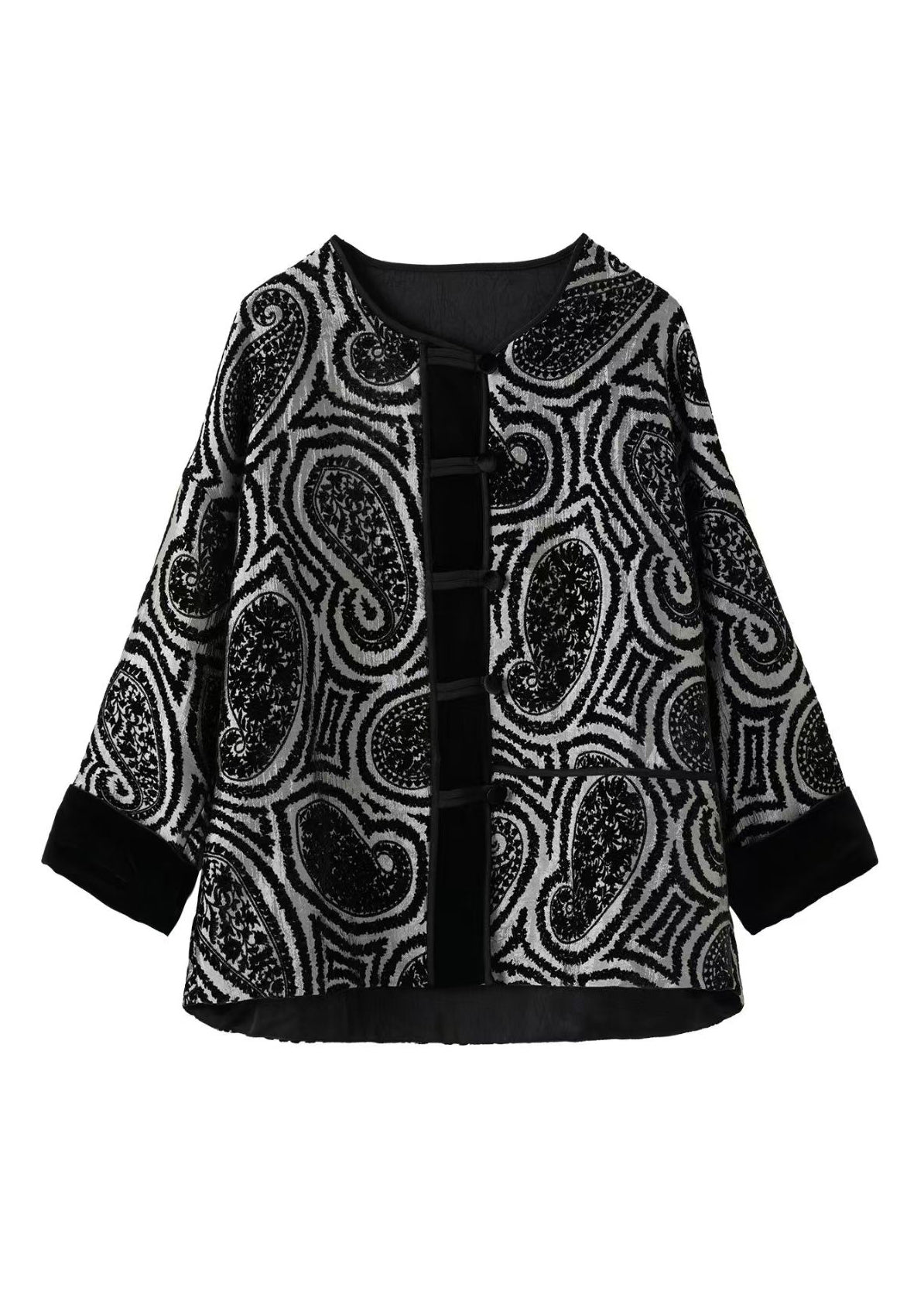 New Grey O Neck Jacquard Button Cotton Coat Outwear Spring