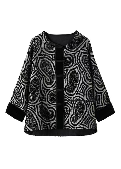 New Grey O Neck Jacquard Button Cotton Coat Outwear Spring