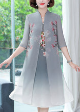 Load image into Gallery viewer, New Grey Print False Two Pieces Chiffon Dress Summer