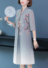 Load image into Gallery viewer, New Grey Print False Two Pieces Chiffon Dress Summer