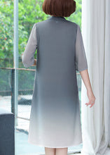 Load image into Gallery viewer, New Grey Print False Two Pieces Chiffon Dress Summer