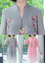 Load image into Gallery viewer, New Grey Print False Two Pieces Chiffon Dress Summer