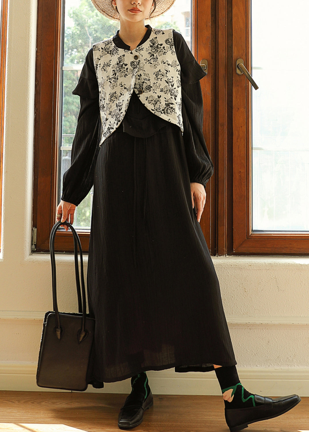 New Grey Ruffled Lace Up Patchwork Cotton Dress Fall