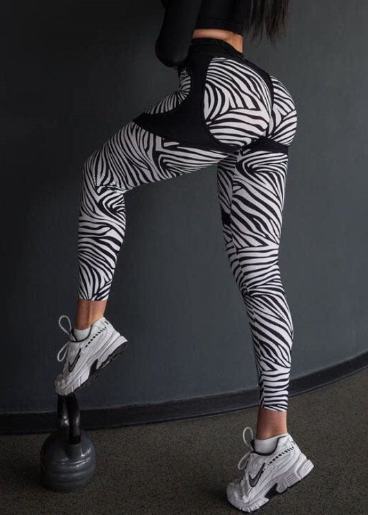 New High Waist Butt Scrunch Zebra Pattern Yoga Pants