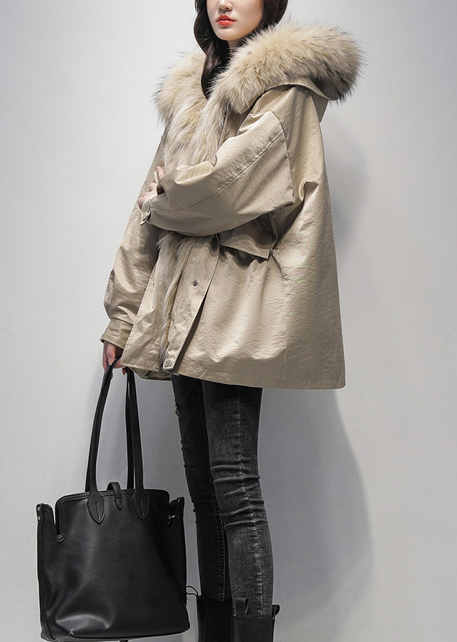 New Khaki Fur Collar The Lined Parka Jacket For Winter