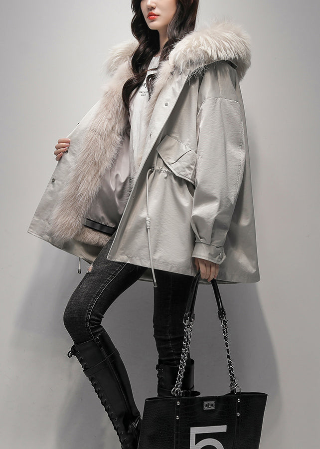 New Khaki Fur Collar The Lined Parka Jacket For Winter