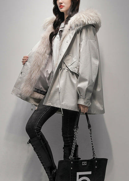 New Khaki Fur Collar The Lined Parka Jacket For Winter