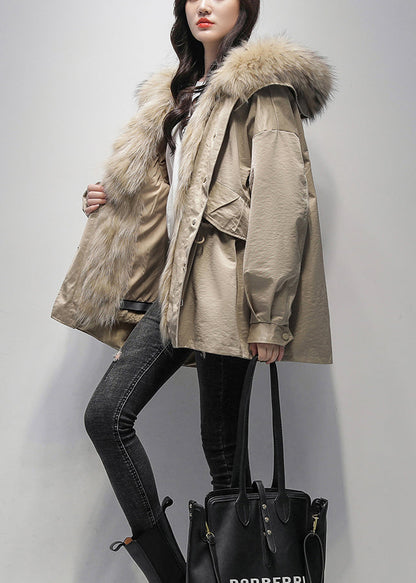 New Khaki Fur Collar The Lined Parka Jacket For Winter
