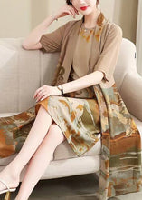 Load image into Gallery viewer, New Khaki Print False Two Pieces Chiffon Dress Summer
