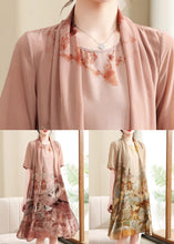 Load image into Gallery viewer, New Khaki Print False Two Pieces Chiffon Dress Summer