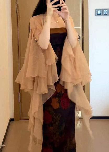 New Khaki Solid Thin Chiffon Cardigans Butterfly Sleeve