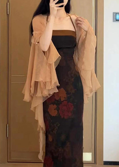 New Khaki Solid Thin Chiffon Cardigans Butterfly Sleeve