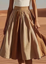 Load image into Gallery viewer, New Khaki Wrinkled High Waist Cotton Skirt Summer