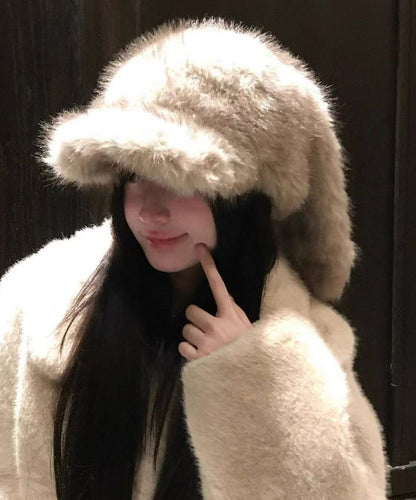 New Korean Cute Brown Warm and Versatile Plush Hat