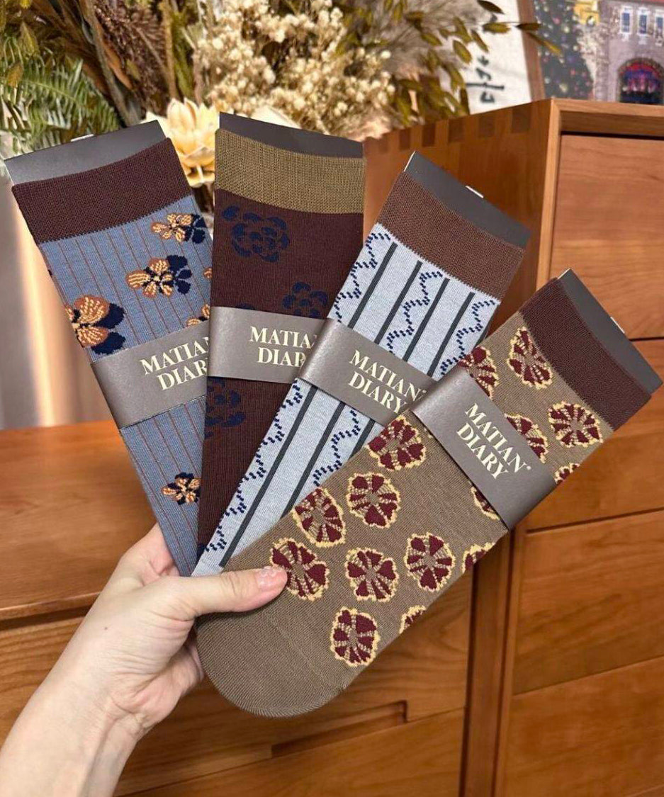 New Korean Style Striped Jacquard Mid Calf Socks