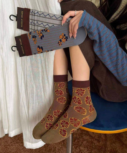 New Korean Style Striped Jacquard Mid Calf Socks
