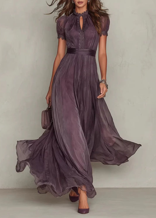 New Lace Patchwork Wrinkled Chiffon Robe Dresses Summer