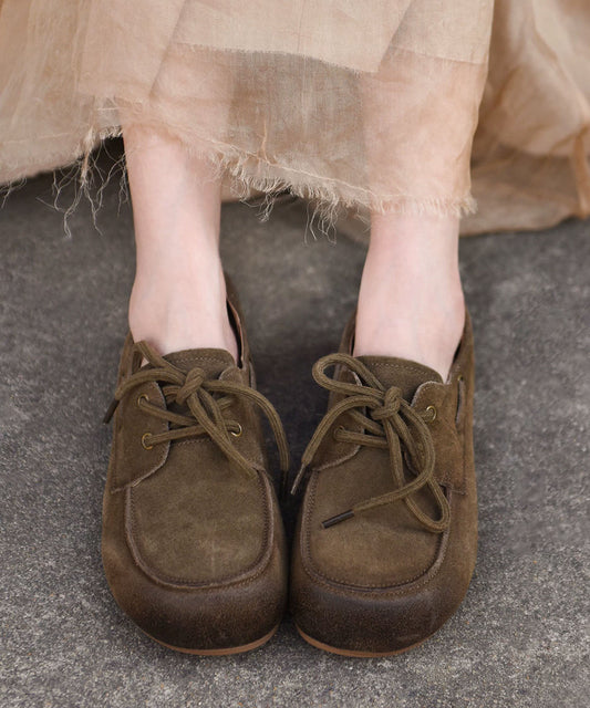 New Lace Up Splicing Platform Loafers For Women Khaki Suede