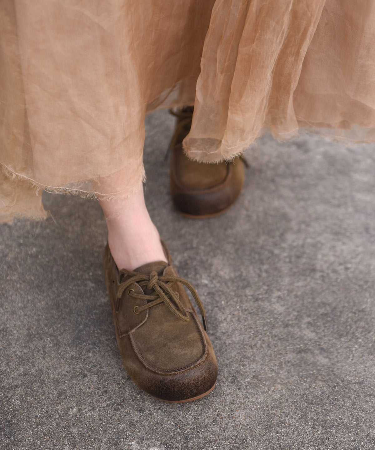 New Lace Up Splicing Platform Loafers For Women Khaki Suede