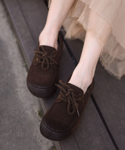 New Lace Up Splicing Platform Loafers For Women Khaki Suede
