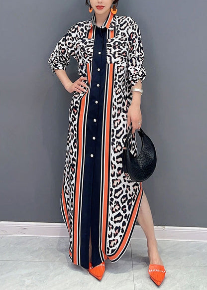 New Leopard Peter Pan Collar Patchwork Chiffon Dresses Fall