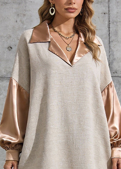 New Light Grey Peter Pan Collar Silk Patchwork Mini Dresses