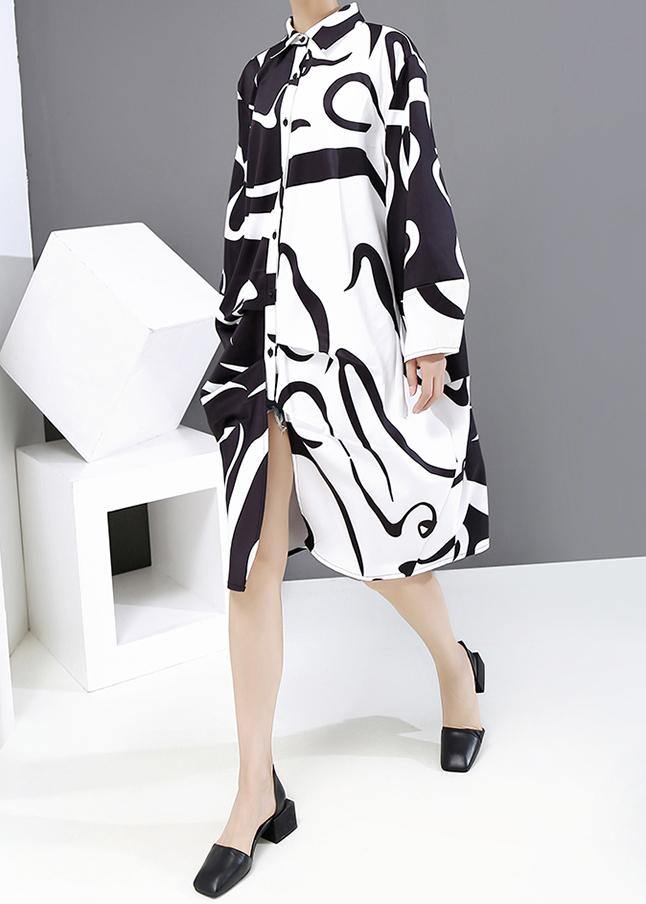 New Long Sleeve Black And White Woman 2021 Autumn Unique Shirt Dress - SooLinen