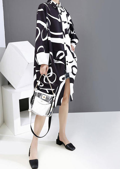 New Long Sleeve Black And White Woman 2021 Autumn Unique Shirt Dress - SooLinen