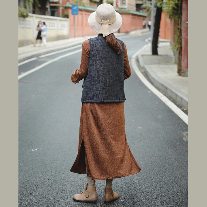 New Loose Brown Knitted Maxi Dresses Women Casual Clothes