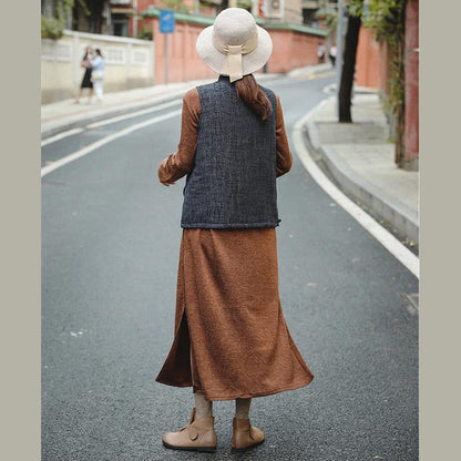 New Loose Brown Knitted Maxi Dresses Women Casual Clothes