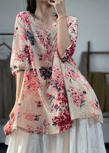 Load image into Gallery viewer, New Loose Pink Print Lace Up Linen Shirts Top Summer