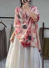 Load image into Gallery viewer, New Loose Pink Print Lace Up Linen Shirts Top Summer