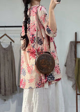 Load image into Gallery viewer, New Loose Pink Print Lace Up Linen Shirts Top Summer