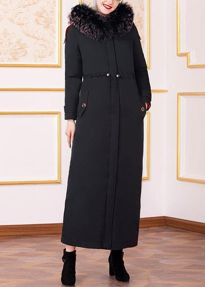 New Loose fitting winter jacket hooded winter outwear black drawstring goose Down coat - SooLinen