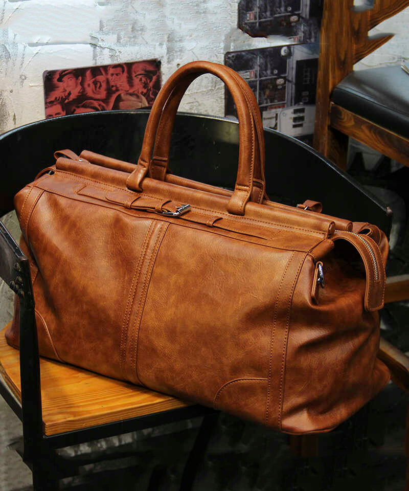 New Men's Brown Large Capacity Faux Leather Duffel Bag