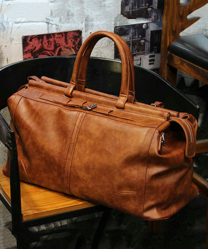 New Men's Brown Large Capacity Faux Leather Duffel Bag