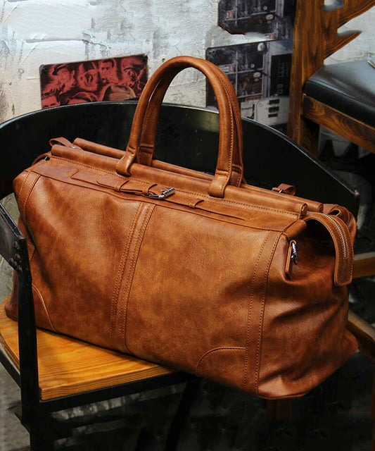 New Men's Brown Large Capacity Faux Leather Duffel Bag