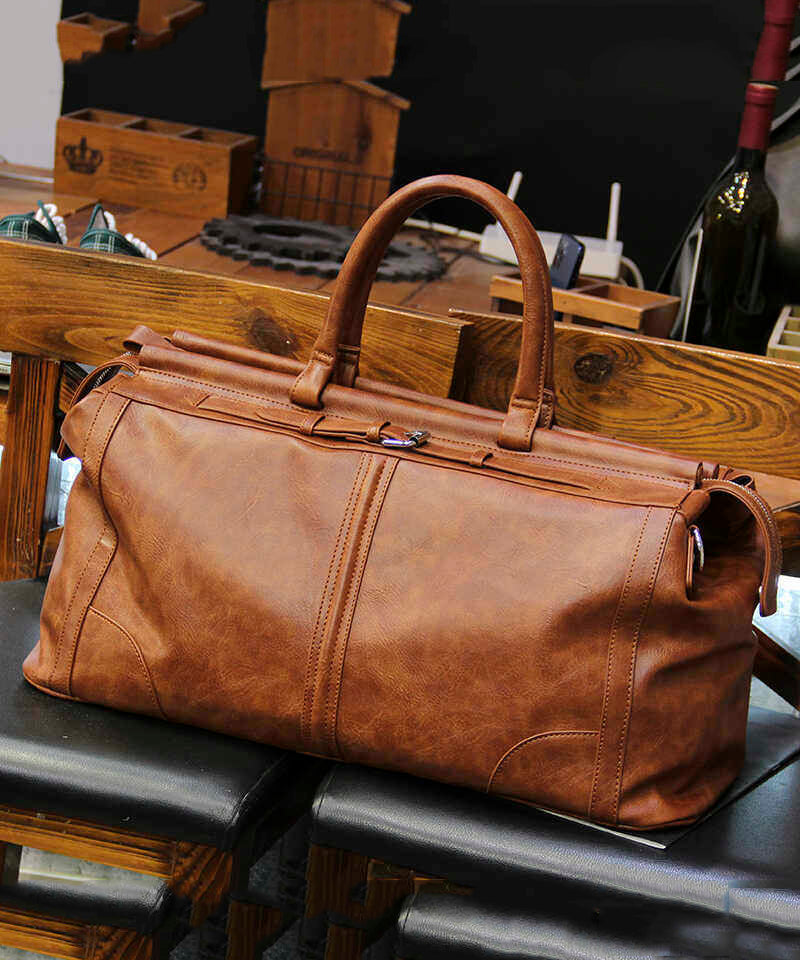 New Men's Brown Large Capacity Faux Leather Duffel Bag