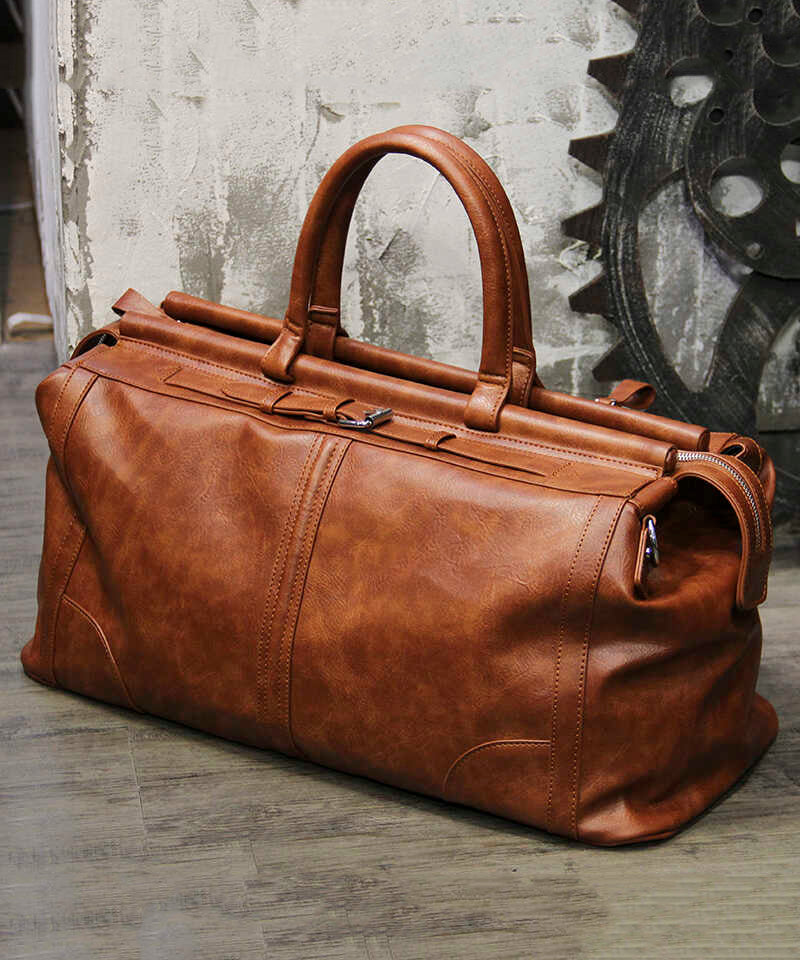 New Men's Brown Large Capacity Faux Leather Duffel Bag