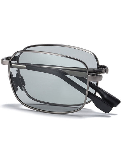 New Men's Grey Metal Polarized Folding Sunglasses