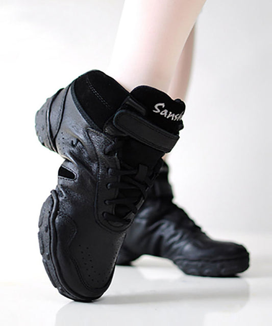 New Modern Black Dance Shoes Cowhide Leather Soft Soles