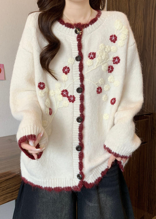 New Navy Embroidered Button Knit Cardigan Spring