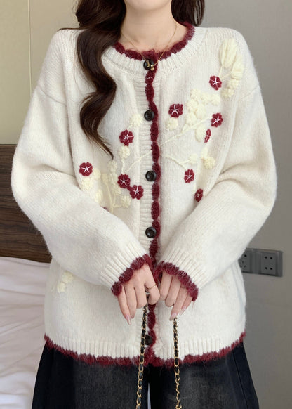 New Navy Embroidered Button Knit Cardigan Spring